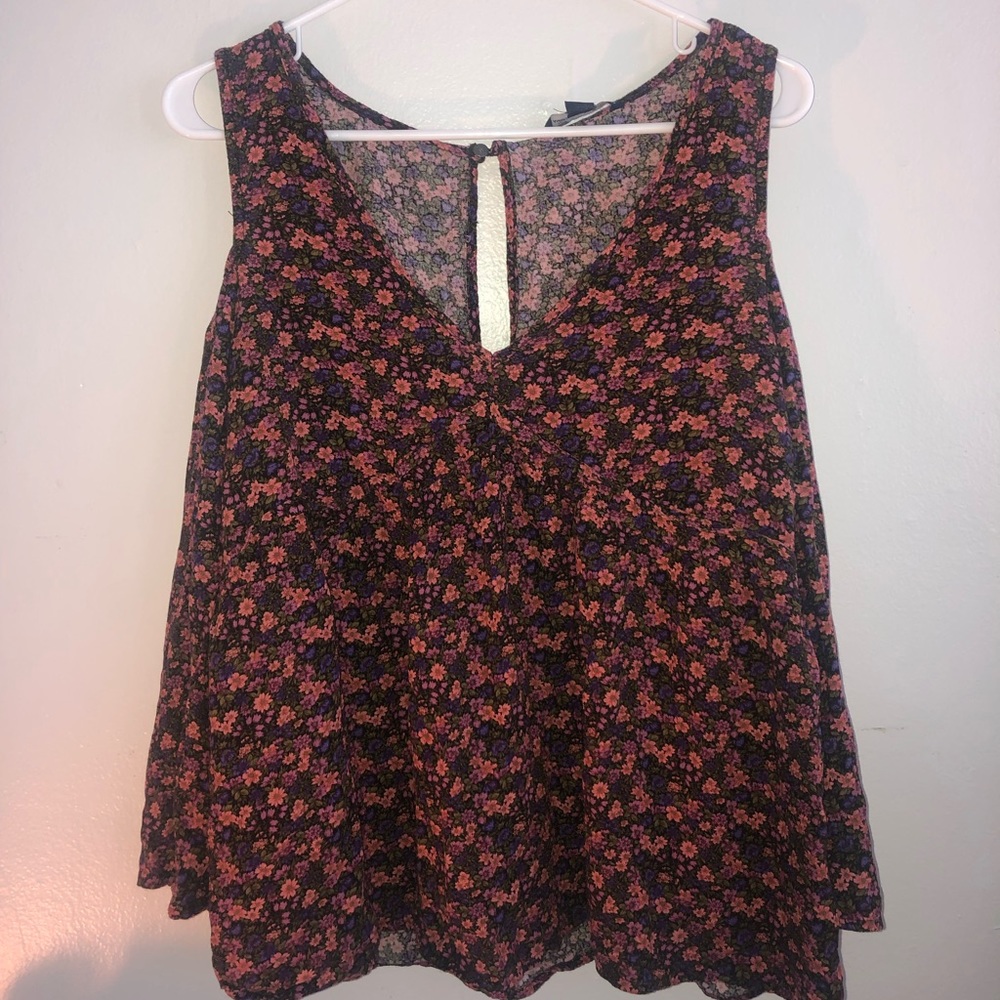American Eagle Floral Cold Shoulder Babydoll Top L